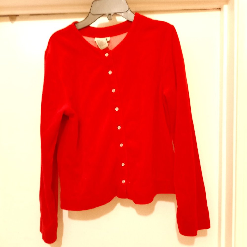 White Stag Red Velour Snap Button Top - Small